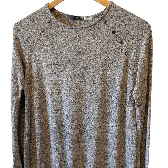 COIN 1804 Heathered Grey Long Loose Stretch Fit Long Sleeve Button Detail Top S - Picture 2 of 8